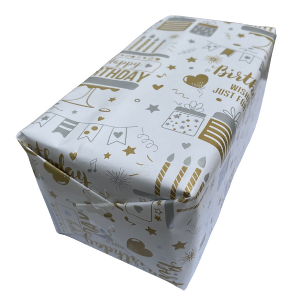 Premium Gift Wrapping Paper - Goldcolour Happy Birthday text  Design  70x50cm