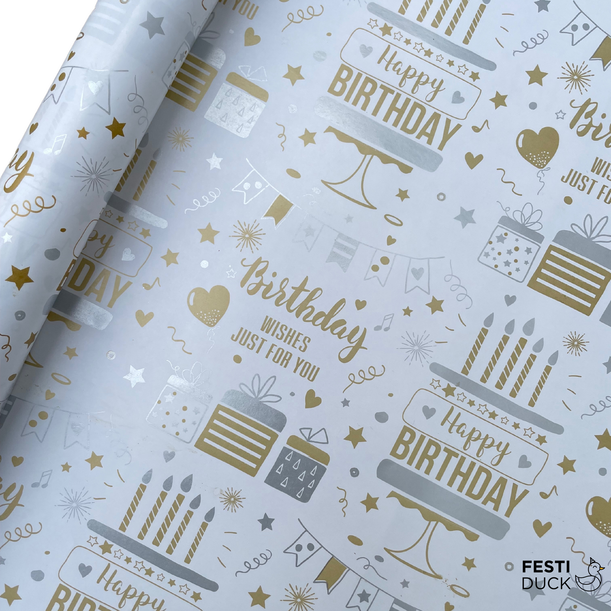 Premium Gift Wrapping Paper - Goldcolour Happy Birthday text  Design  70x50cm