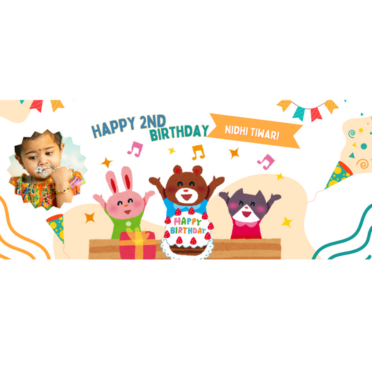 Personalized Bunny Bear Theme Birthday Backdrop Banner