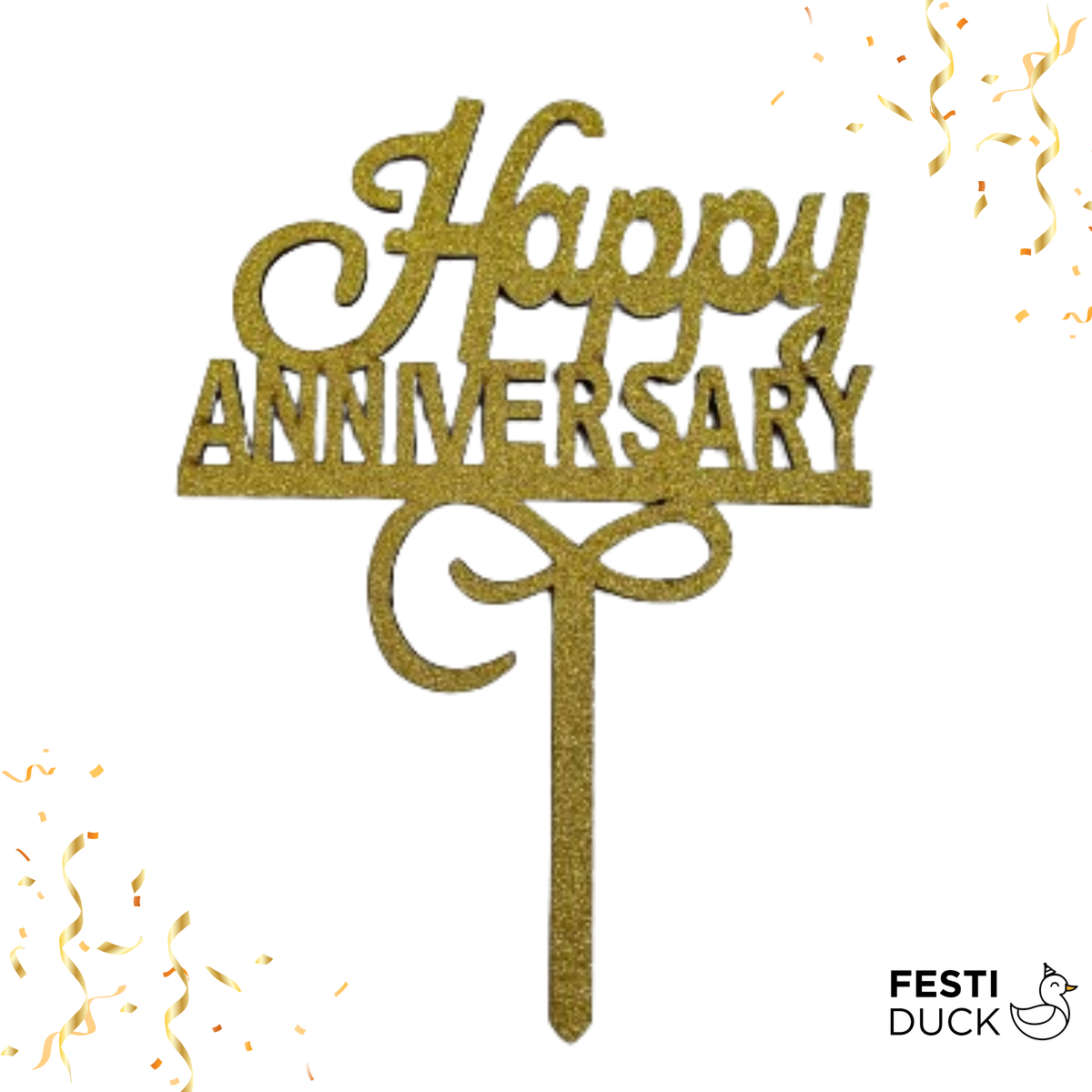 Gold Happy Anniversary acrylic cake topper