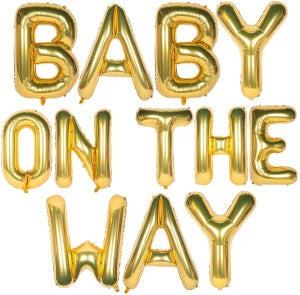 Gold Foil "BABY ON THE WAY" Phrase Balloon Set