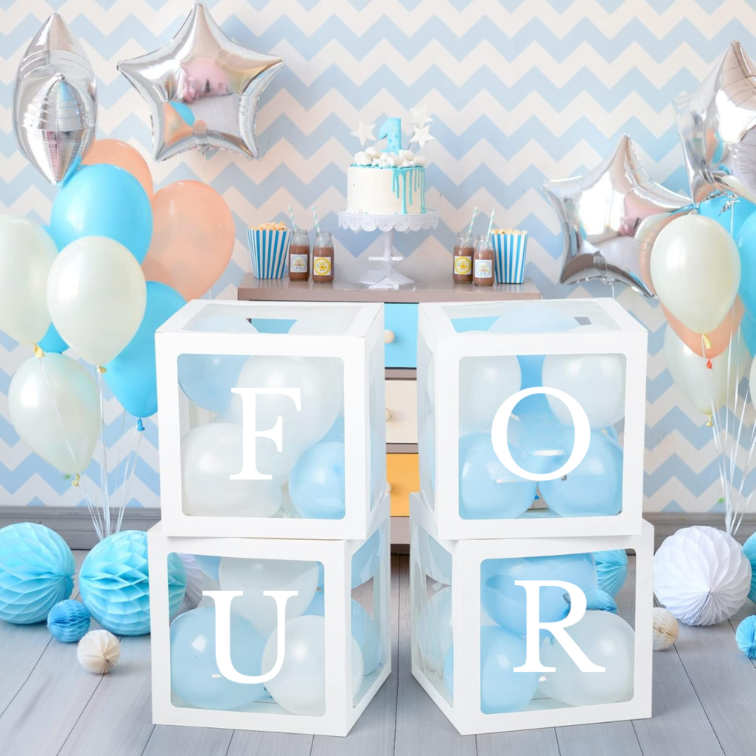 FOUR Balloon Box Set - Elegant Lettered Decor for Birthdays ,Weddings and Romantic Events