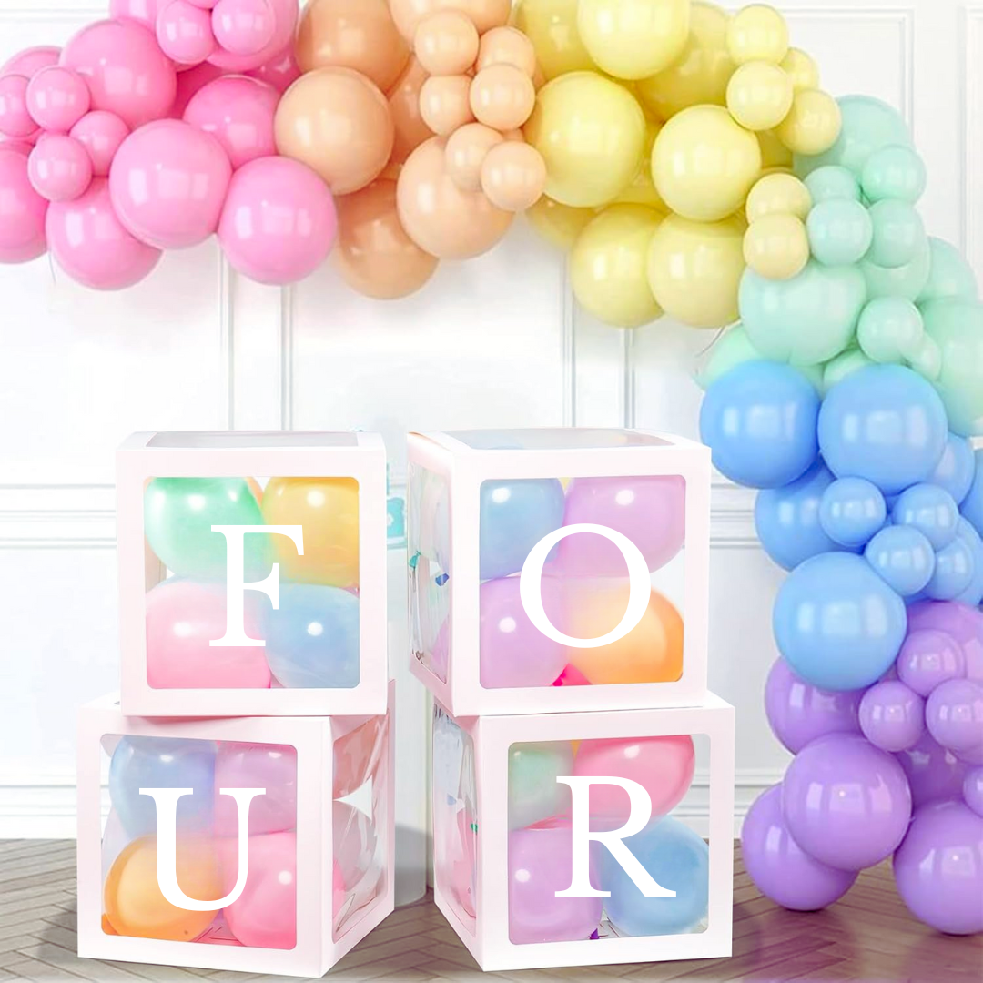 FOUR Balloon Box Set - Elegant Lettered Decor for Birthdays ,Weddings and Romantic Events