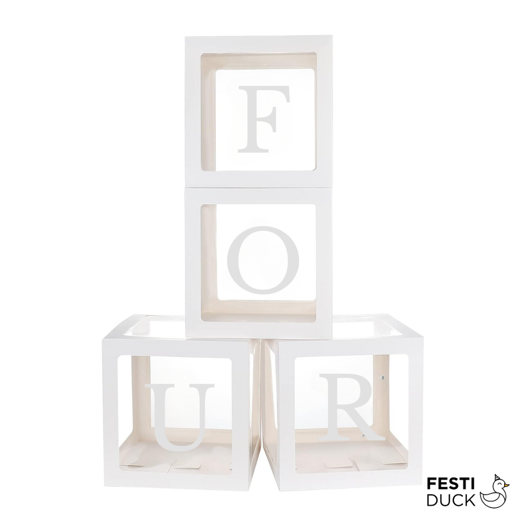 FOUR Balloon Box Set - Elegant Lettered Decor for Birthdays ,Weddings and Romantic Events