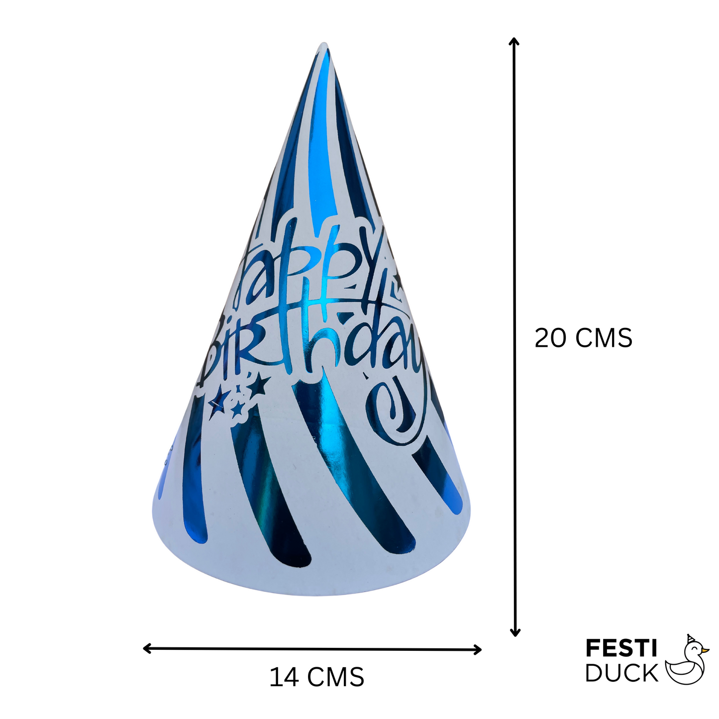 Festi Duck™ Multicolor Birthday Party Caps - Foil Striped - Pack of 10