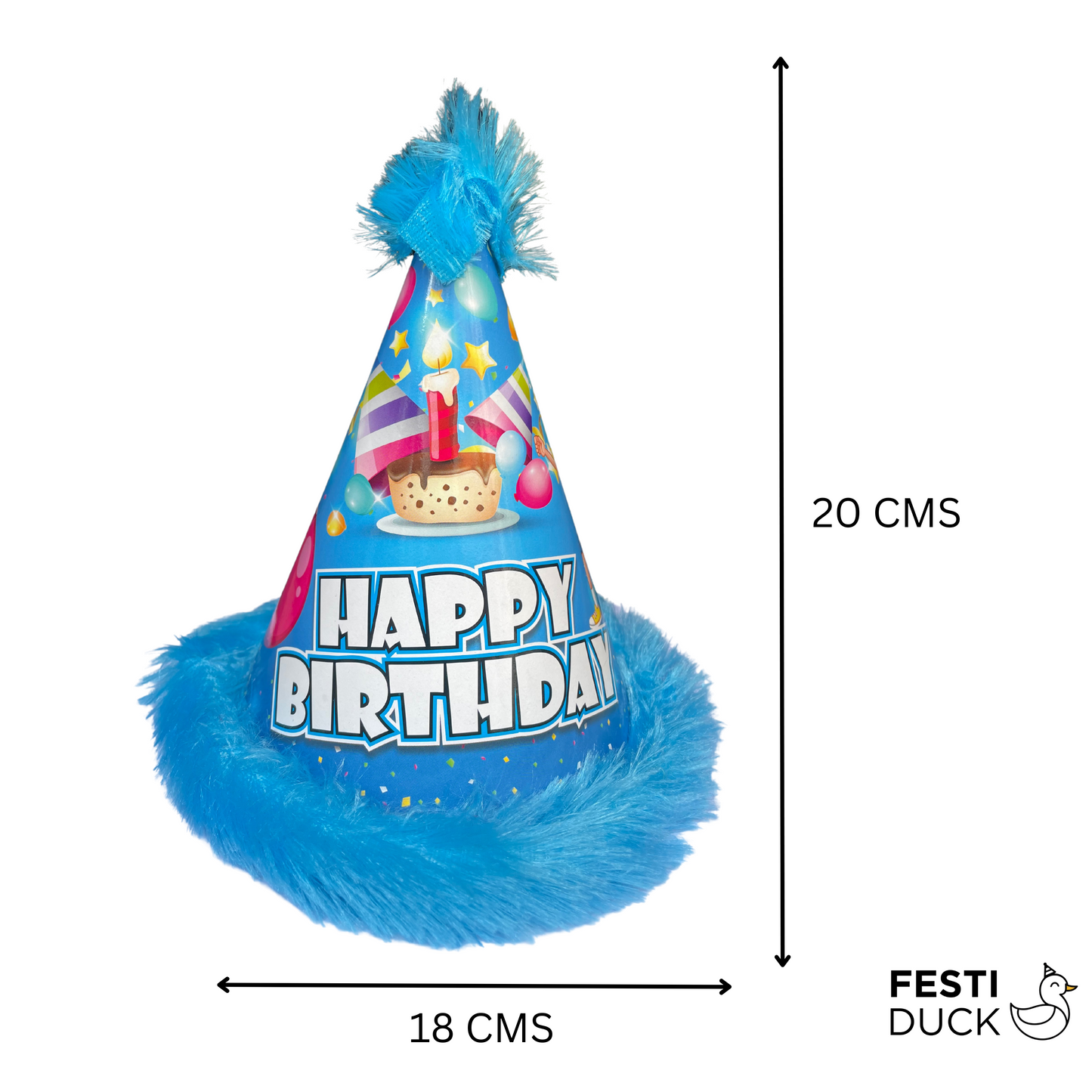 Colorful Cartoon Theme Birthday Caps with Fur Lining - Pack of 5