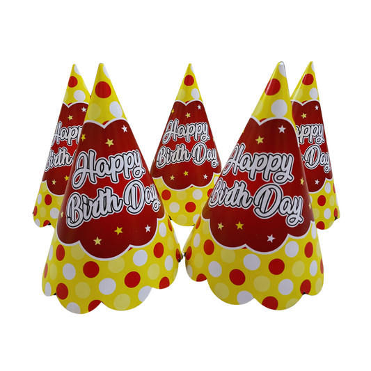 Yellow Bubbles Happy Birthday Party Hats (Pack of 10)