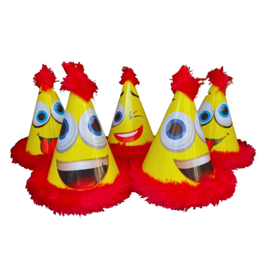 Smiley Emoticon Party Hats - Red Fur, Pack of 5