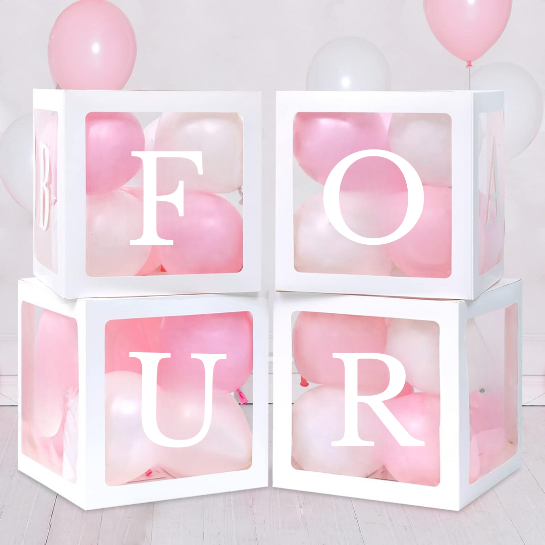 FOUR Balloon Box Set - Elegant Lettered Decor for Birthdays ,Weddings and Romantic Events