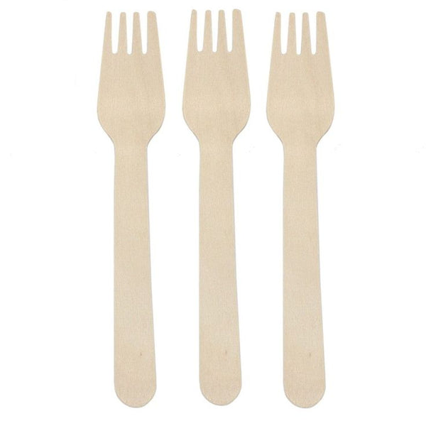Disposable Wooden Forks - Pack of 100 - Medium Size